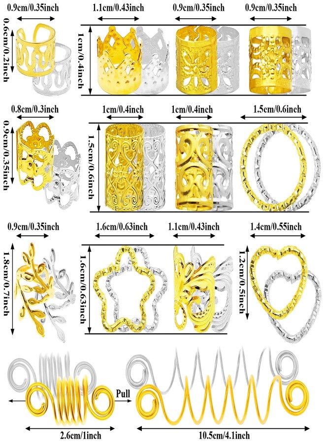 Fscwlmon 260 Pcs Hair Jewelry for Braids,Hair Beads Accessories for Dreadlock,Metal Hair Clips Cuffs Rings,Loc Rave Hair Charm Decorations Adjustable Kits for Men Women Golden and Silvery - Image 5